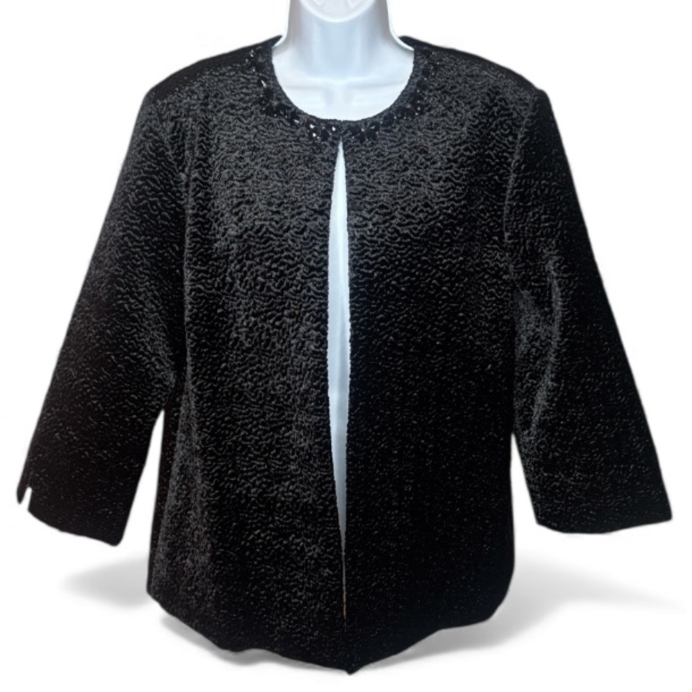 Alfred Dunner - Elegant Black Embellished Textured Evening Jacket - Size 14